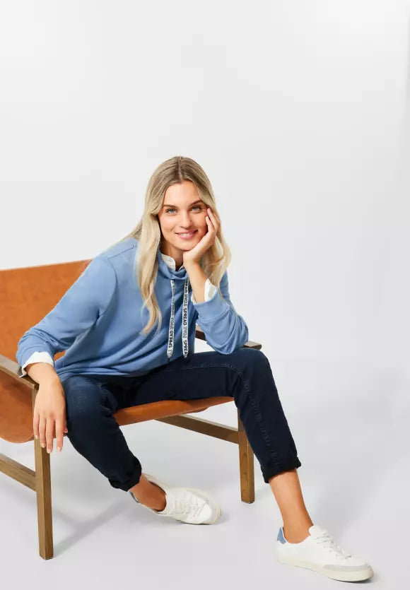 301952- Light Blue Stand up Collar Sweatshirt - Cecil