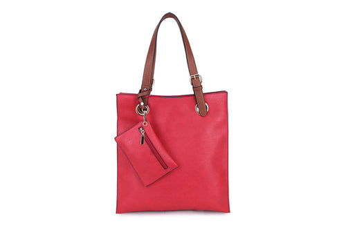 8805- Brown Strap Tote Bag - Red