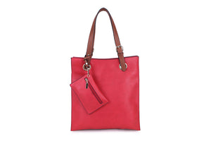 8805- Brown Strap Tote Bag - Red