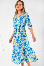 Load image into Gallery viewer, Boho Midi Dress- Blue/lemon -Kate &amp; Pippa