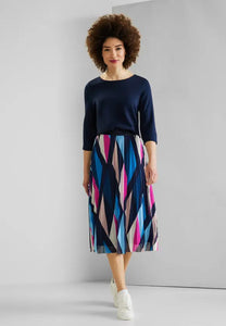 361242- Pleated Mesh MIDI Skirt- Navy Mix- StreetOne