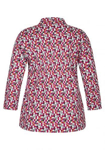 123358- Pink/Orange Print Collar Top - Rabe