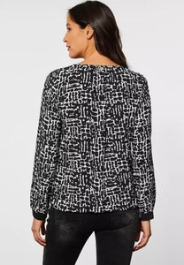 343604- Black Printed V-neck Blouse - Street One