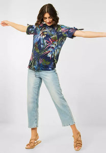343053- Blue Linen Printed Blouse- Cecil