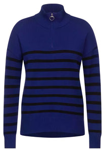 301701- Royal Blue Zip Stripe Jumper - Cecil