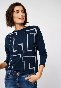 318630 Top with ‘Love’ Print- Navy/Silver- Cecil
