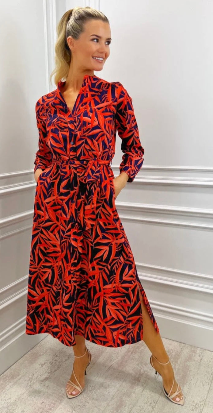 Kate & Pippa Capri Dress- Navy/Orange Leaf