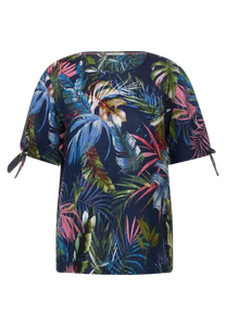 343053- Blue Linen Printed Blouse- Cecil