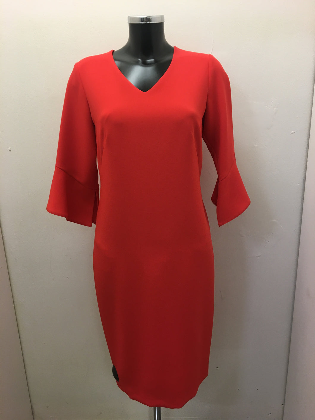 V/Neck Bell SleeveRed Dress- Avalon