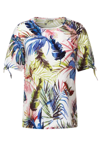 343053- White Linen Printed Blouse- Cecil