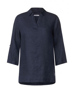 343754 - Linen V-neck blouse deep blue - Cecil