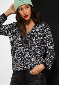 343604- Black Printed V-neck Blouse - Street One