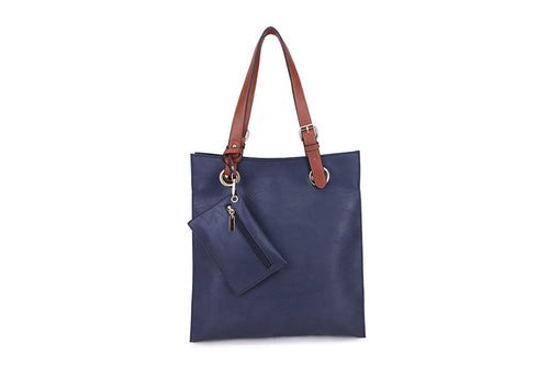 8805- Brown Strap Tote Bag - Navy