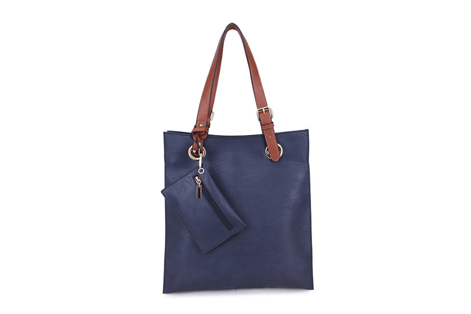 8805- Brown Strap Tote Bag - Navy