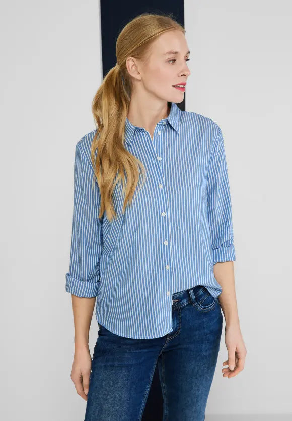 343795- Blue Stripe Seersucker Blouse - Street One