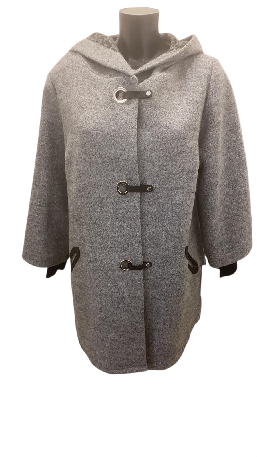 140 - Grey Hooded Wool Coat - Ora