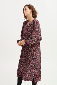 1049- Floral Print Belt Dress- Fig Mix- Fransa