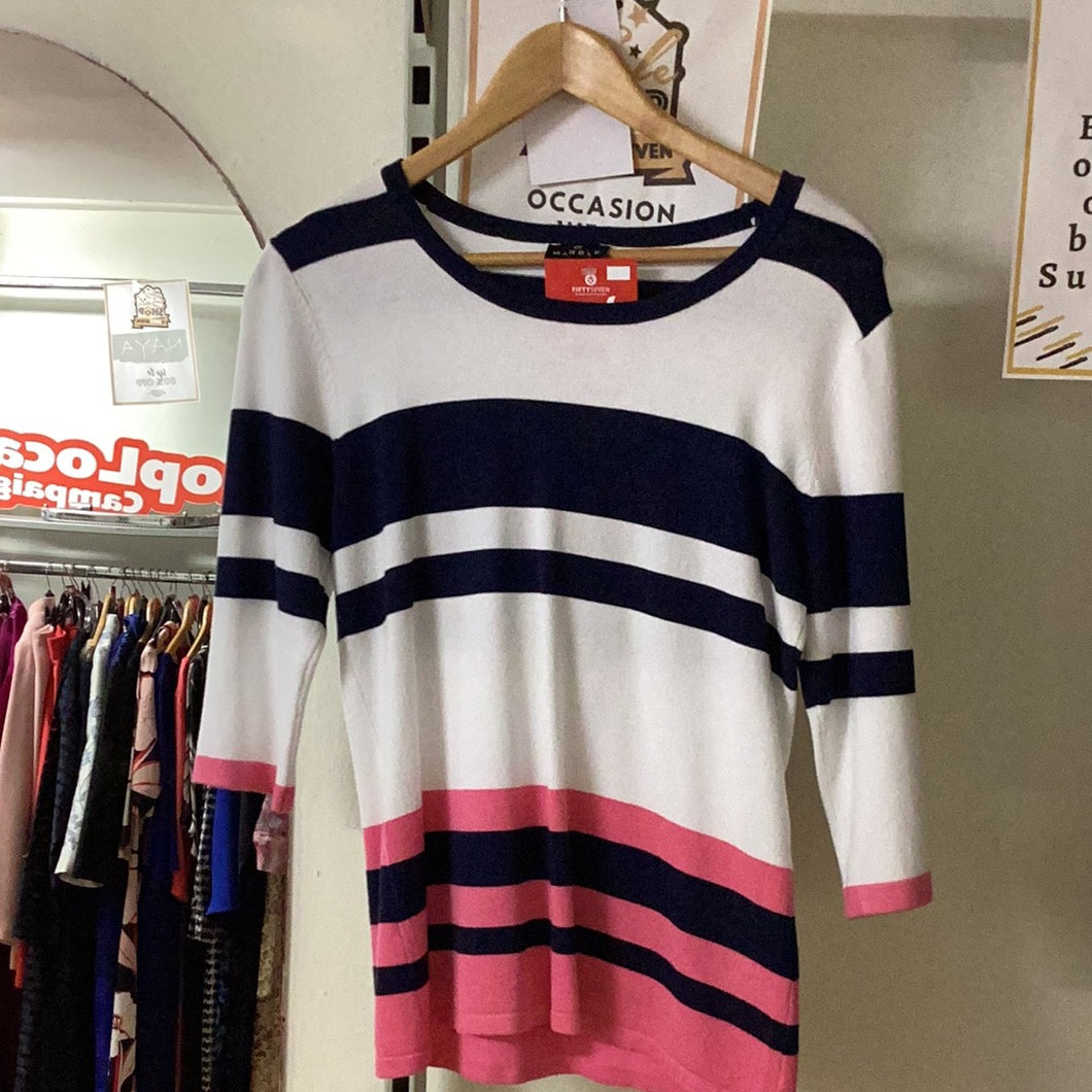 6503- White/Navy/Pink Stripe Jumper - Marble