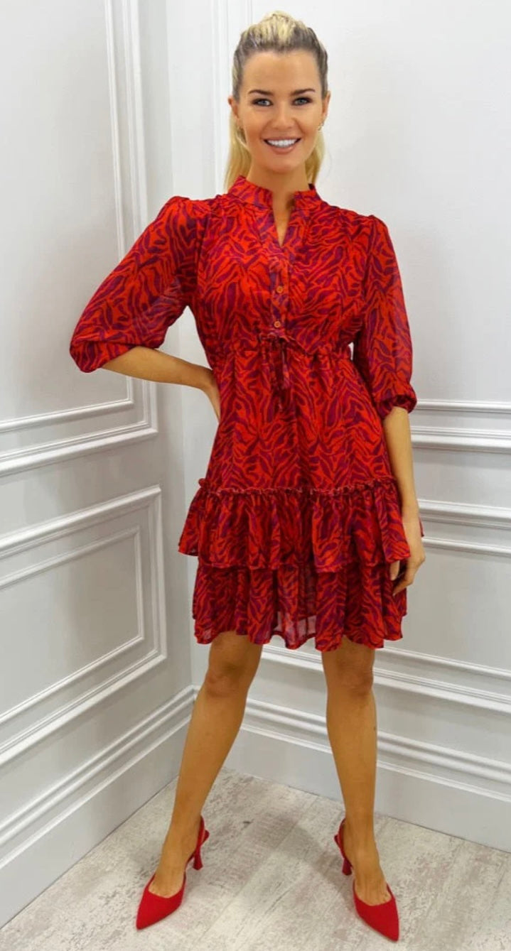 Kate & Pippa Latina mini Dress- Orange/Magenta