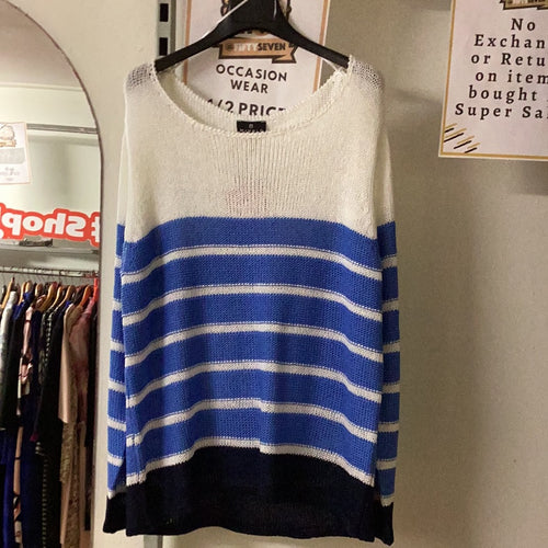 6516 - White/Blue Block Stripe Jumper- Marble