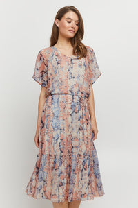 0620- Salmon/Blush Mix Print Dress- Fransa