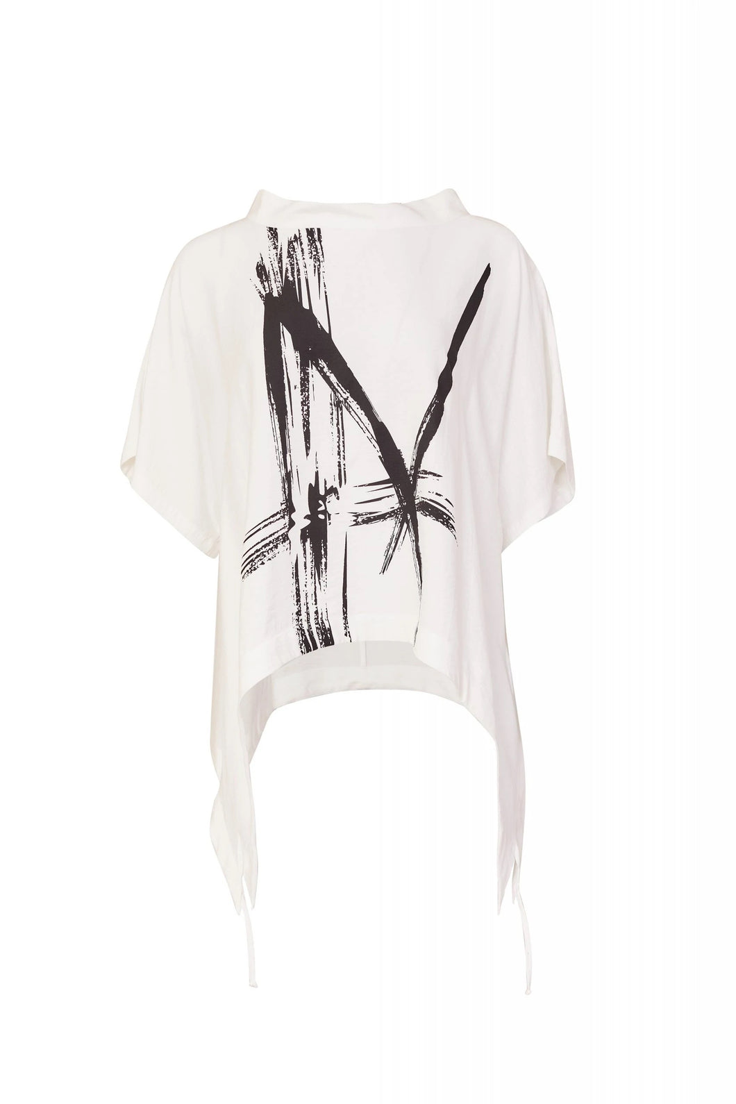 22145- White High Neck Placement Print Top - Naya
