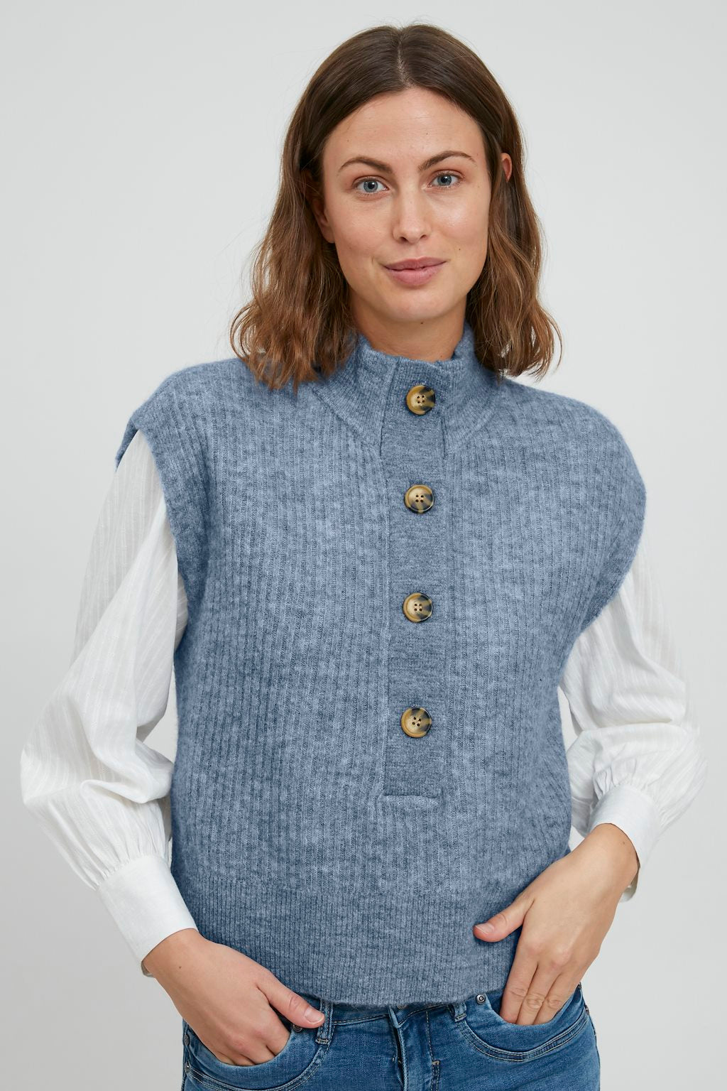 0244- Sky Blue Wool Vest -  Fransa