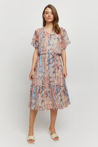 0620- Salmon/Blush Mix Print Dress- Fransa