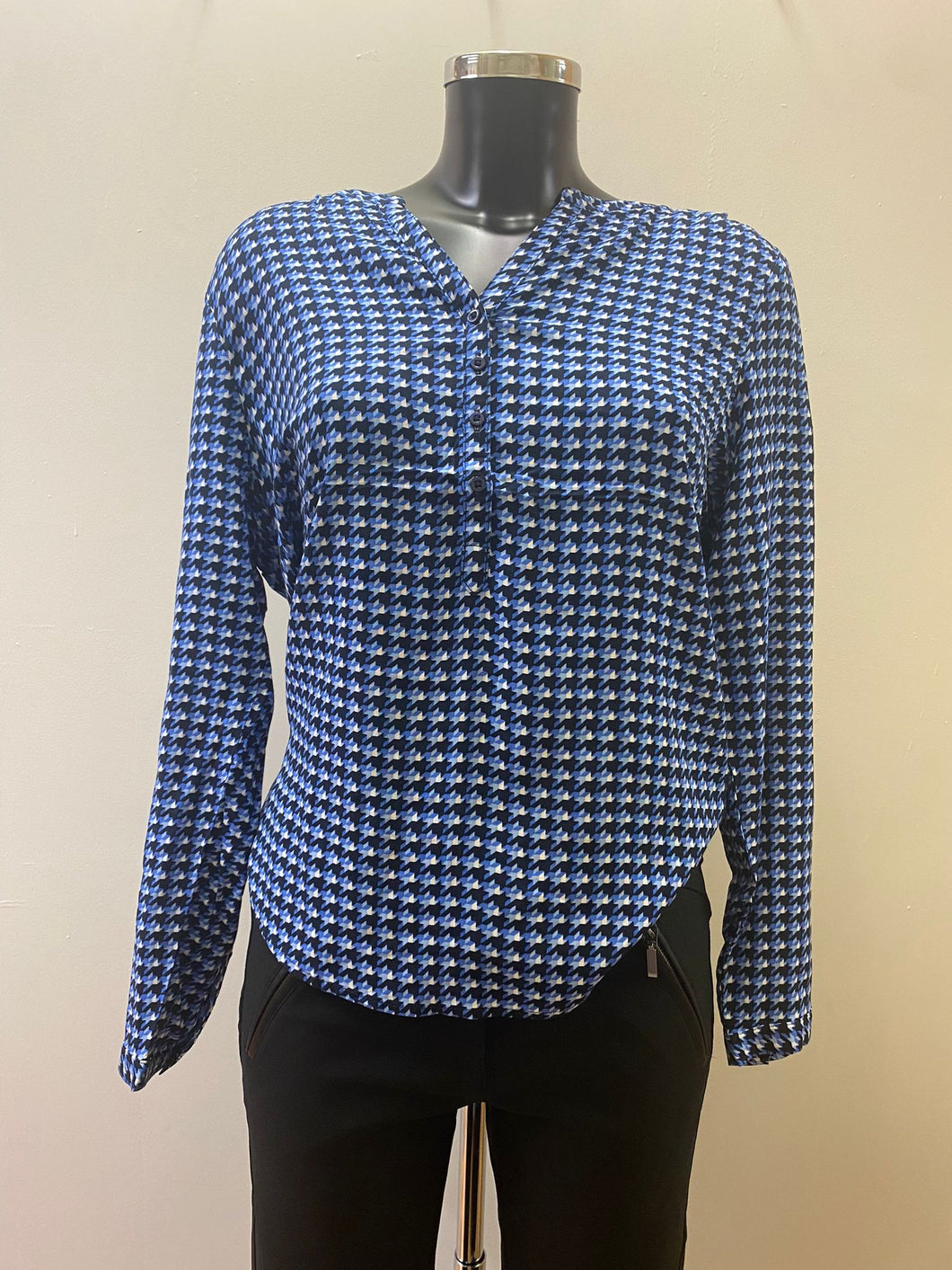 343514 Button Front Top with Full length Sleeves Blue Mix Print- Street One