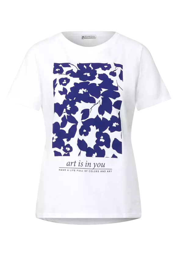 317805- White & Blue Flower Print T-Shirt- Street One
