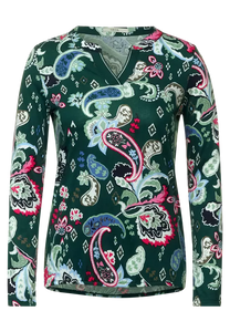 318619 Paisley Print Long Sleeve Top- Green- Cecil