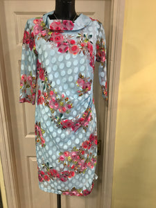 Via Veneto Sky Blue Print Dress