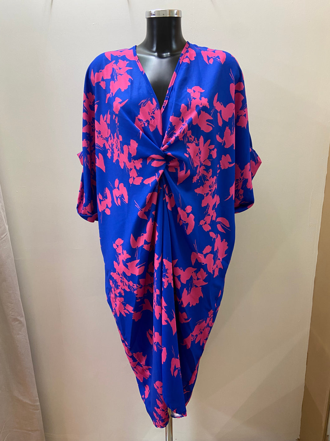 5991 DECK Print Dress- Royal Blue/Fuschia