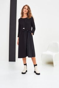 22171- Naya Jersey Dress with Contrast Side- Black