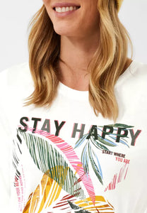 799 3/4 Sleeve Print Top ‘Stay Happy’ Cecil
