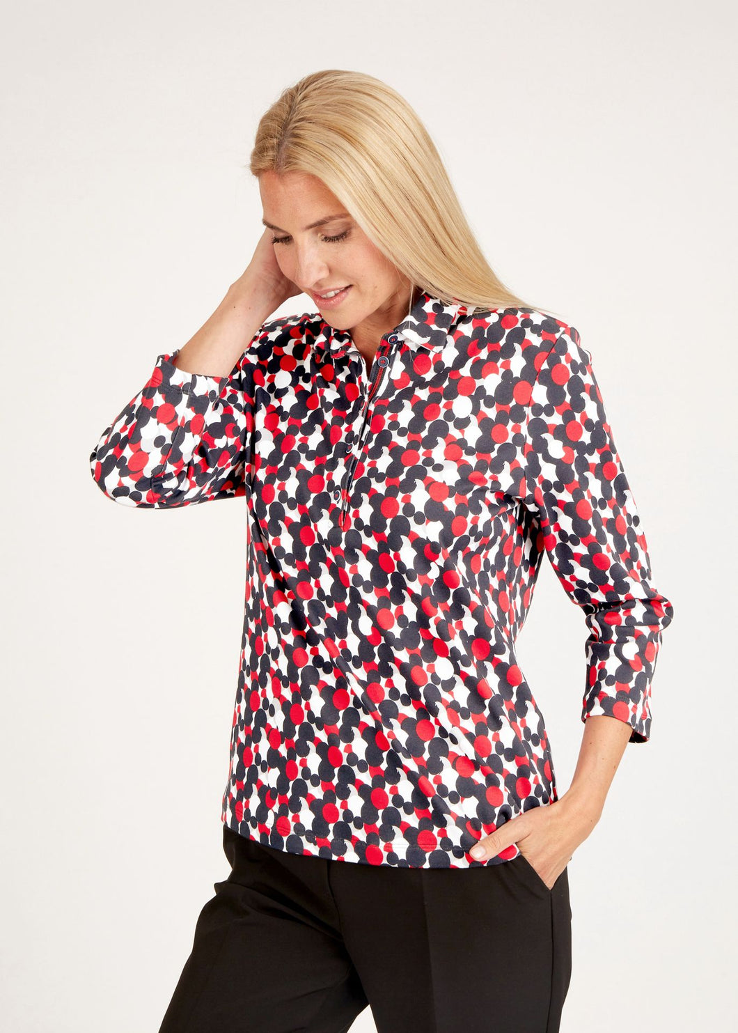 113358- Red Print Collar Top - Rabe