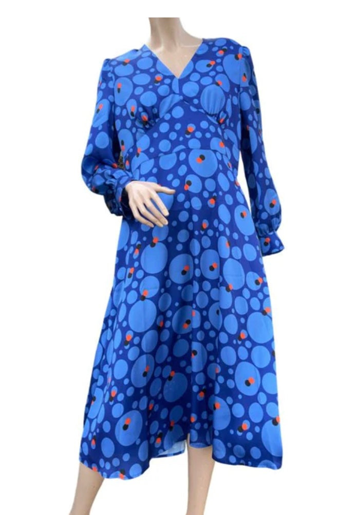 22131 Kate Cooper Satin Spot V Neck Dress- Royal Blue