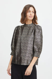 1442- Fransa Black and Gold Print Top