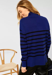 301701- Royal Blue Zip Stripe Jumper - Cecil