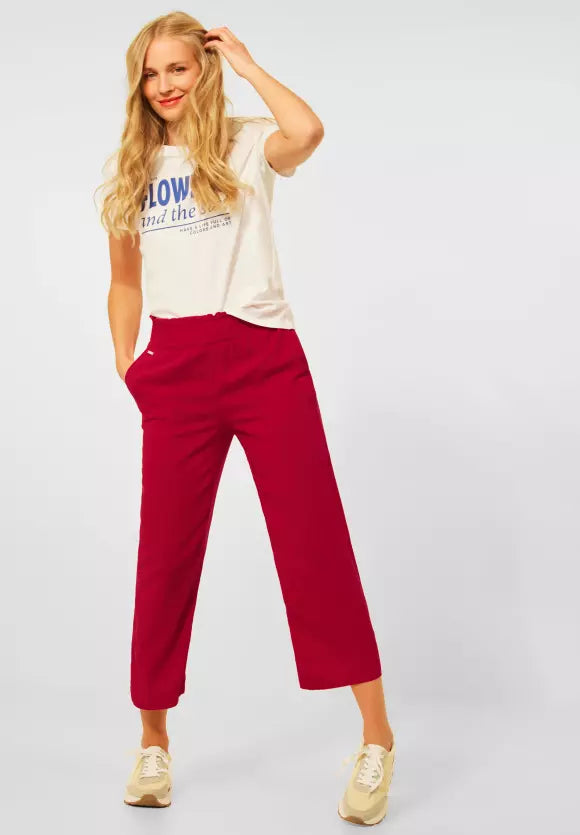 375148- Red Elasticated Wide Leg Crop Trouser - Street One