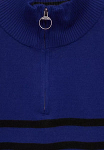 301701- Royal Blue Zip Stripe Jumper - Cecil