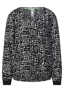 343604- Black Printed V-neck Blouse - Street One