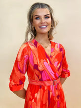 Load image into Gallery viewer, Orange/Pink Positano MIDI Dress- Kate &amp; Pippa