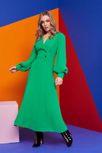 Load image into Gallery viewer, 22128 Kate Cooper Puff Sleeve Dress with button detail- Emerald