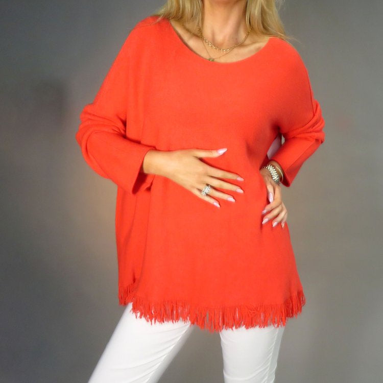 604- Coral Fringe Knit Jumper - Deck