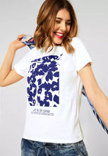 Load image into Gallery viewer, 317805- White &amp; Blue Flower Print T-Shirt- Street One