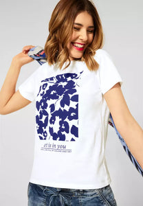 317805- White & Blue Flower Print T-Shirt- Street One