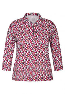 123358- Pink/Orange Print Collar Top - Rabe