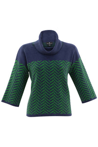 6729- Marble Jumper with layered collar- Green/Navy