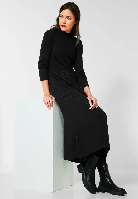143416- Black Jacquard Mix Dress - Street One